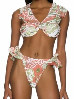 Andrea Iyamah Salama Ruffle Bikini Set - Mushroom Print (Size M) New With Tags